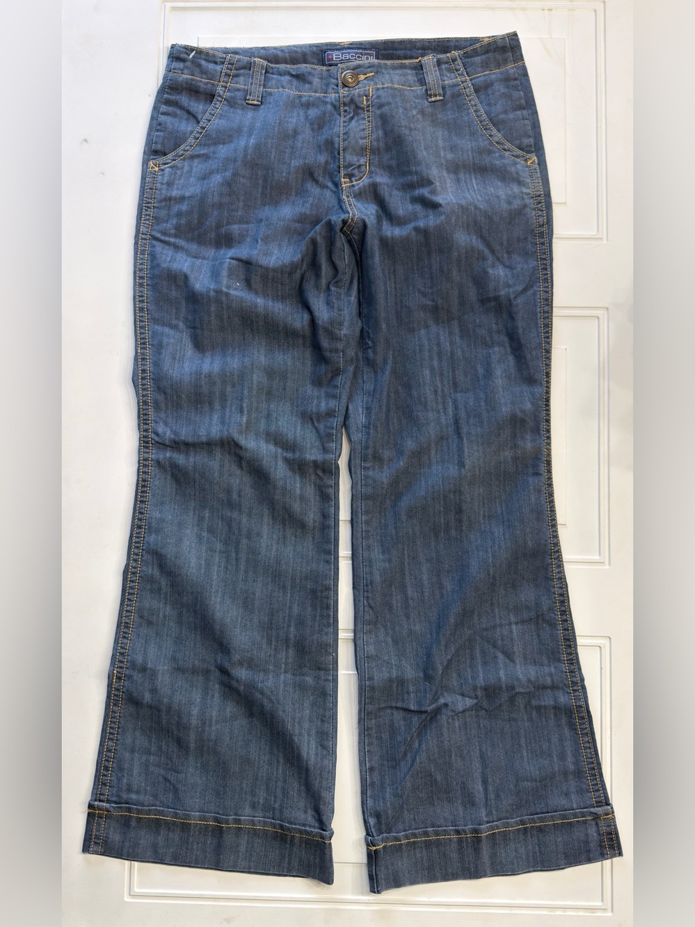 Baccini Women’s Sz 12 Blue Cotton Blend Wide Leg Denim Jeans Pants